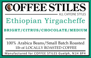Coffee Stiles (Guelph) - Ethiopean Yirgacheffe - 1lb ( Medium Roast)