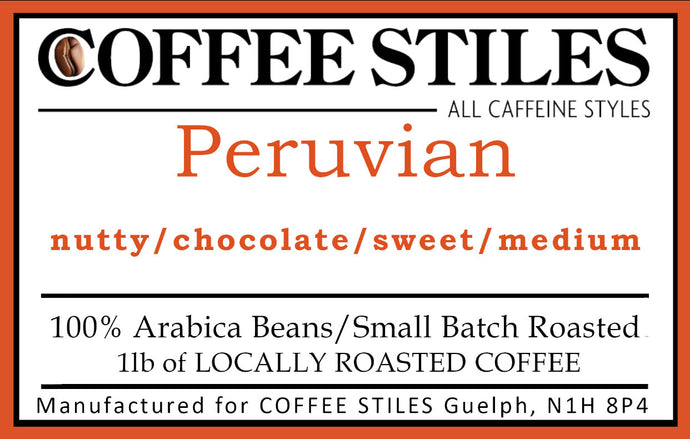 Coffee Stiles (Guelph) - Peruvian- 1lb- Whole Bean (Medium Roast)