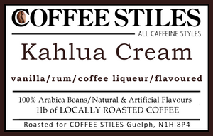 Coffee Stiles (Guelph) - Khalua and Cream- 1lb- (MED) - (Flavoured) - Whole Bean *****NEW****