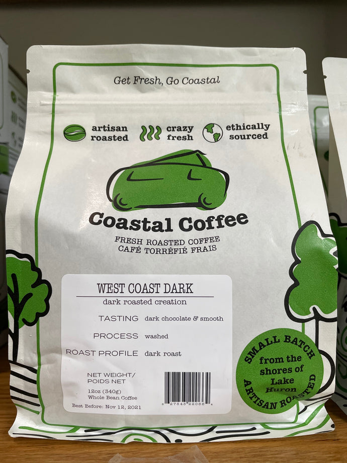 Coastal Coffee (Goderich) - West Coast Dark -(Dark Roast) - 12oz- Whole Bean