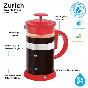 French Press: GROSCHE Zurich - Red, 350ml/11.8 fl. oz/3 cup