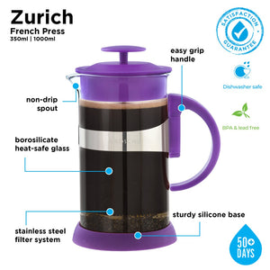 French Press: GROSCHE Zurich - Purple, 1000ml/34 fl. oz/8 cup